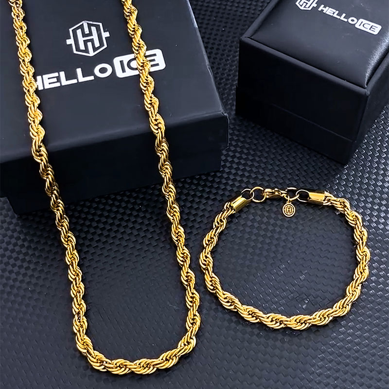 6mm 18K Gold Finish Rope Chain