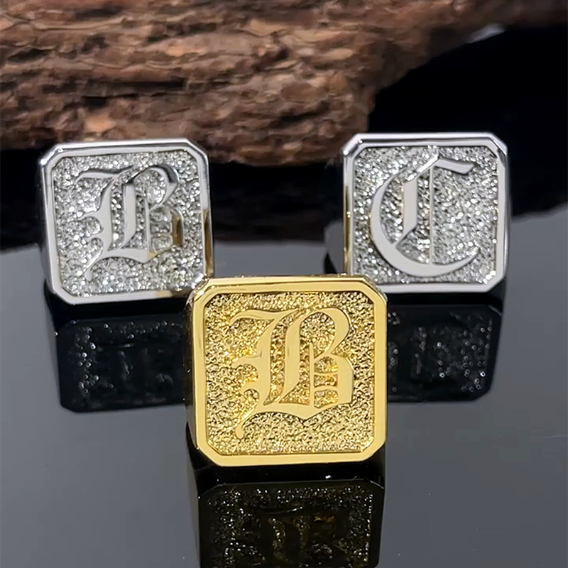 Old English Font 26 Initial Letters Rectangle Signet Ring