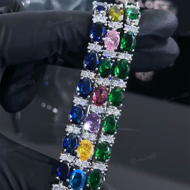 6mm Iced Out Oval & Round Cut Sapphire/Emerald/Multi-color Tennis Bracelet