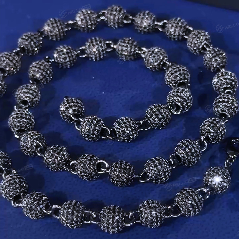 8mm Iced Beads Chain with Black Gold Plated