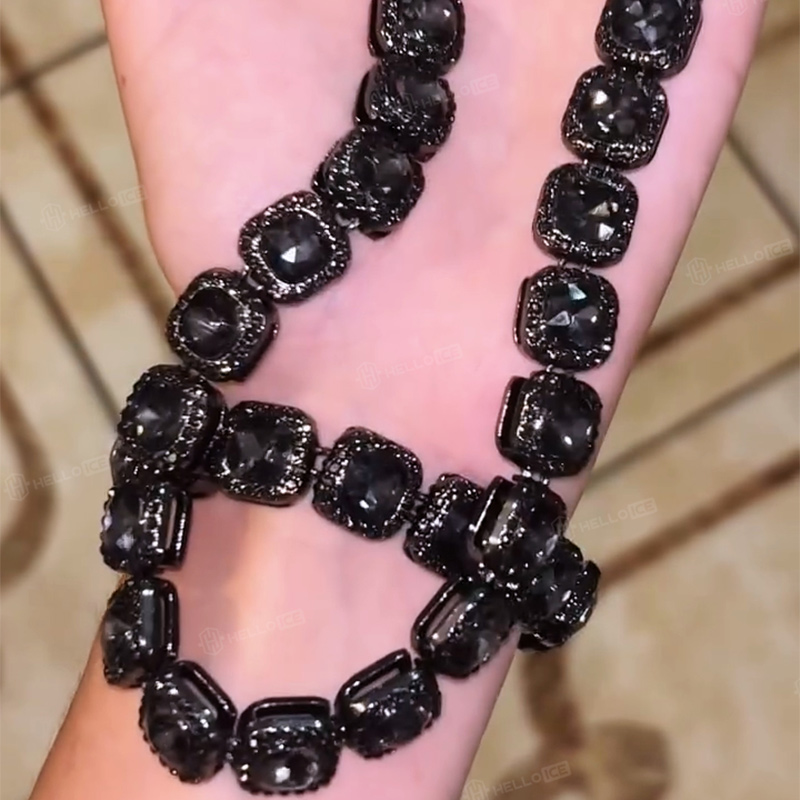 12mm Clustered Tennis Chain in Black Gold