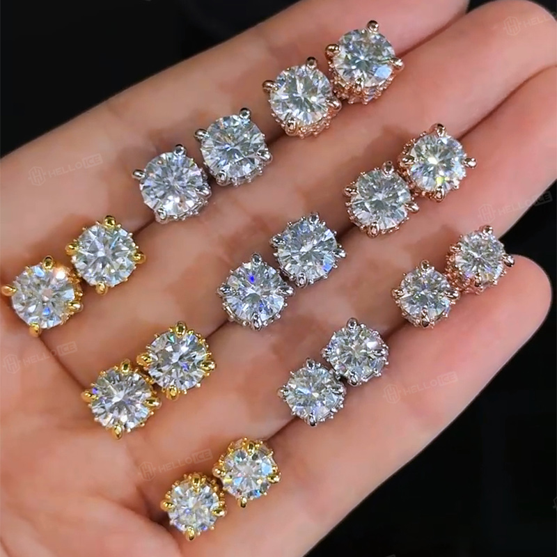 Iced Out Round&Baguette Cut Full Paved Earrings
