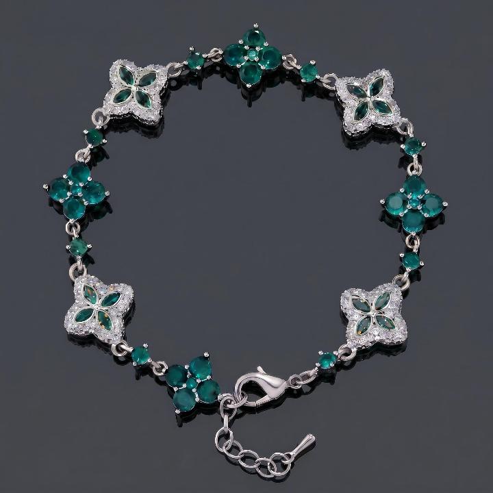 Iced Out 14mm Four Leaf Clover Bracelet - Black/Emerald