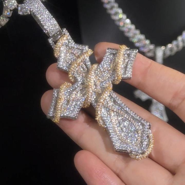Iced Out Two-tone Thorn Cross Pendant