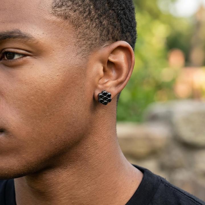 Iced Out Black Cluster Flower Full Paved Earrings