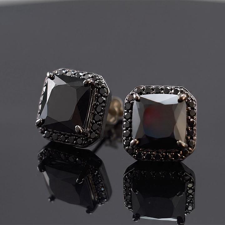 Radiant Cut Stud Earrings in Black Gold