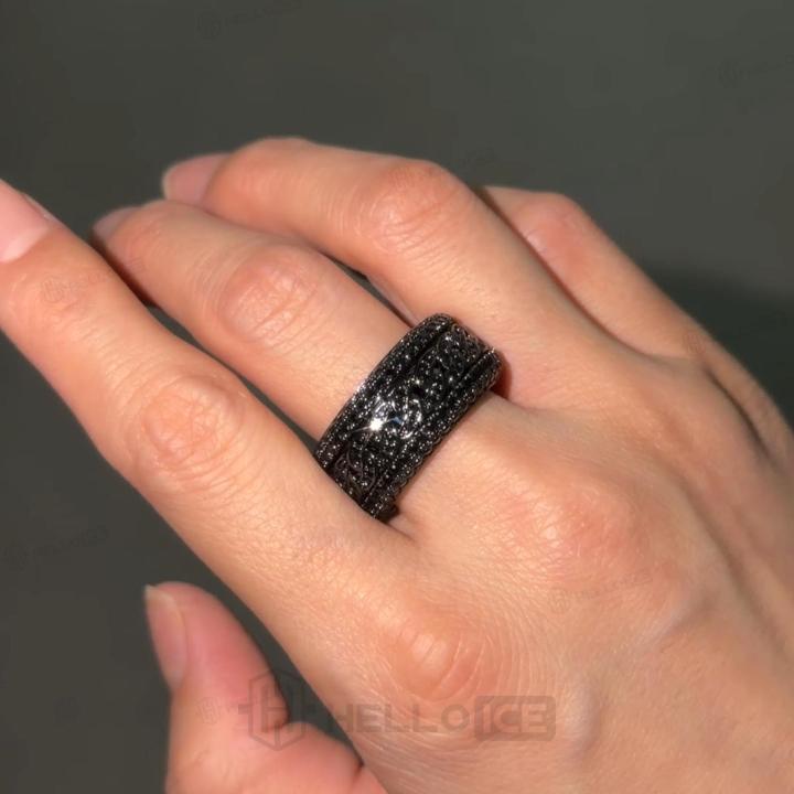 Iced Out Black Cuban Link Spinner Ring