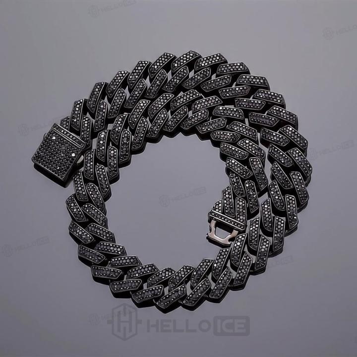 20mm Iced Out Black Stone Cuban Link Chain