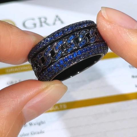 Iced Out Blue Cuban Link Spinner Ring
