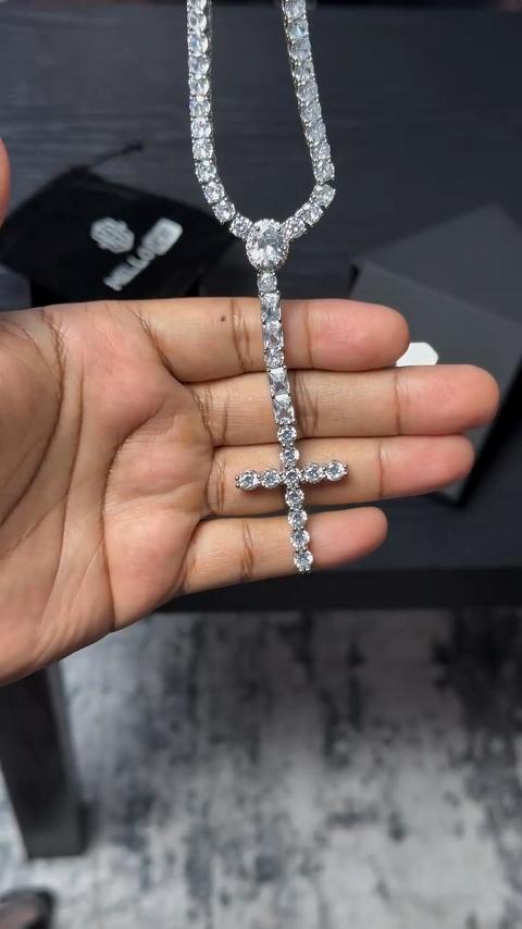 5mm Iced Out Cross Tennis Rosary Necklace